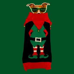 Party Dog | Dog Ugly Christmas Elf Sweater | Fits Medium Dog